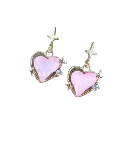 Gold Heart-Shaped Stud Earrings Attractive Sister