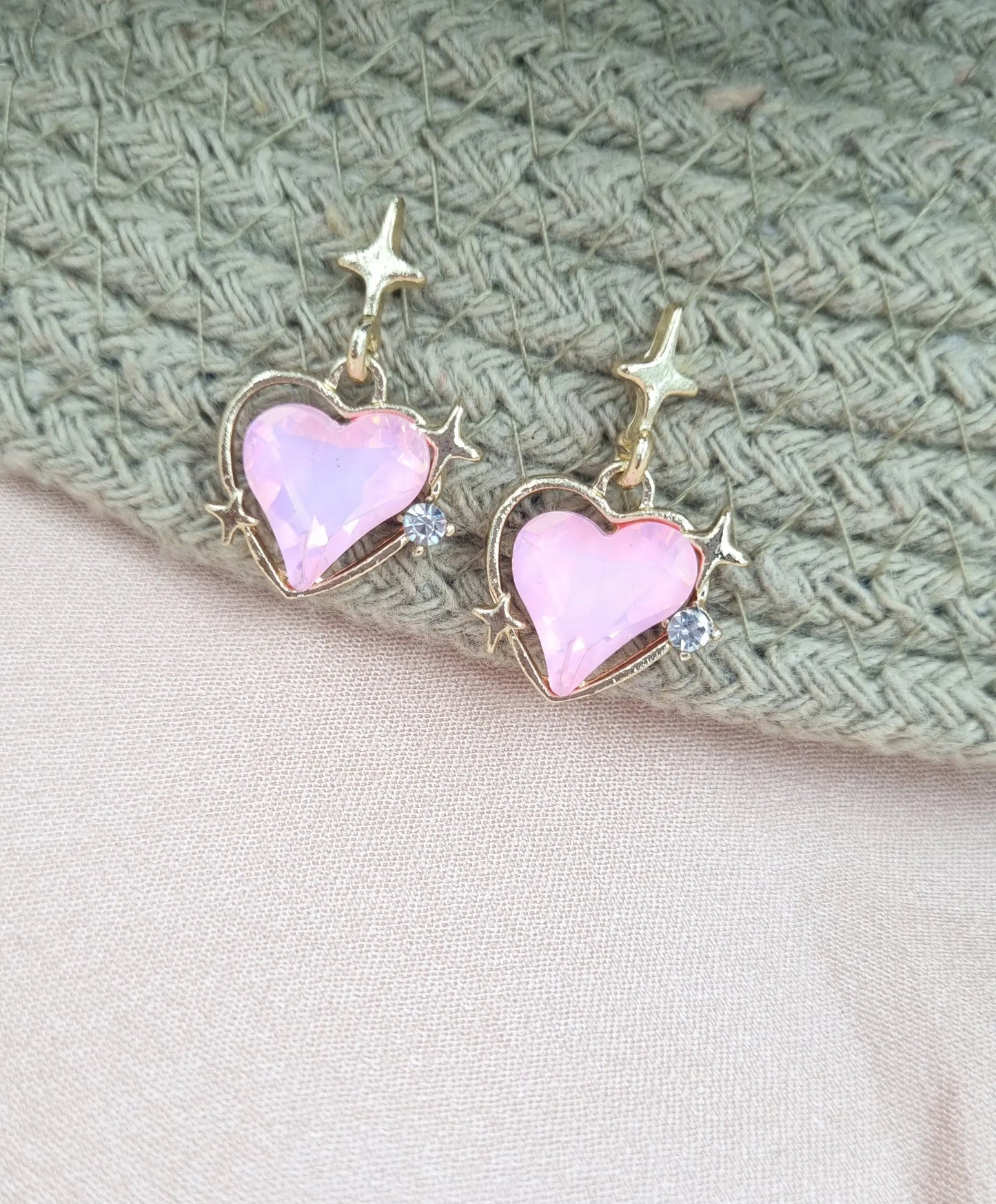 Gold Heart-Shaped Stud Earrings Attractive Sister