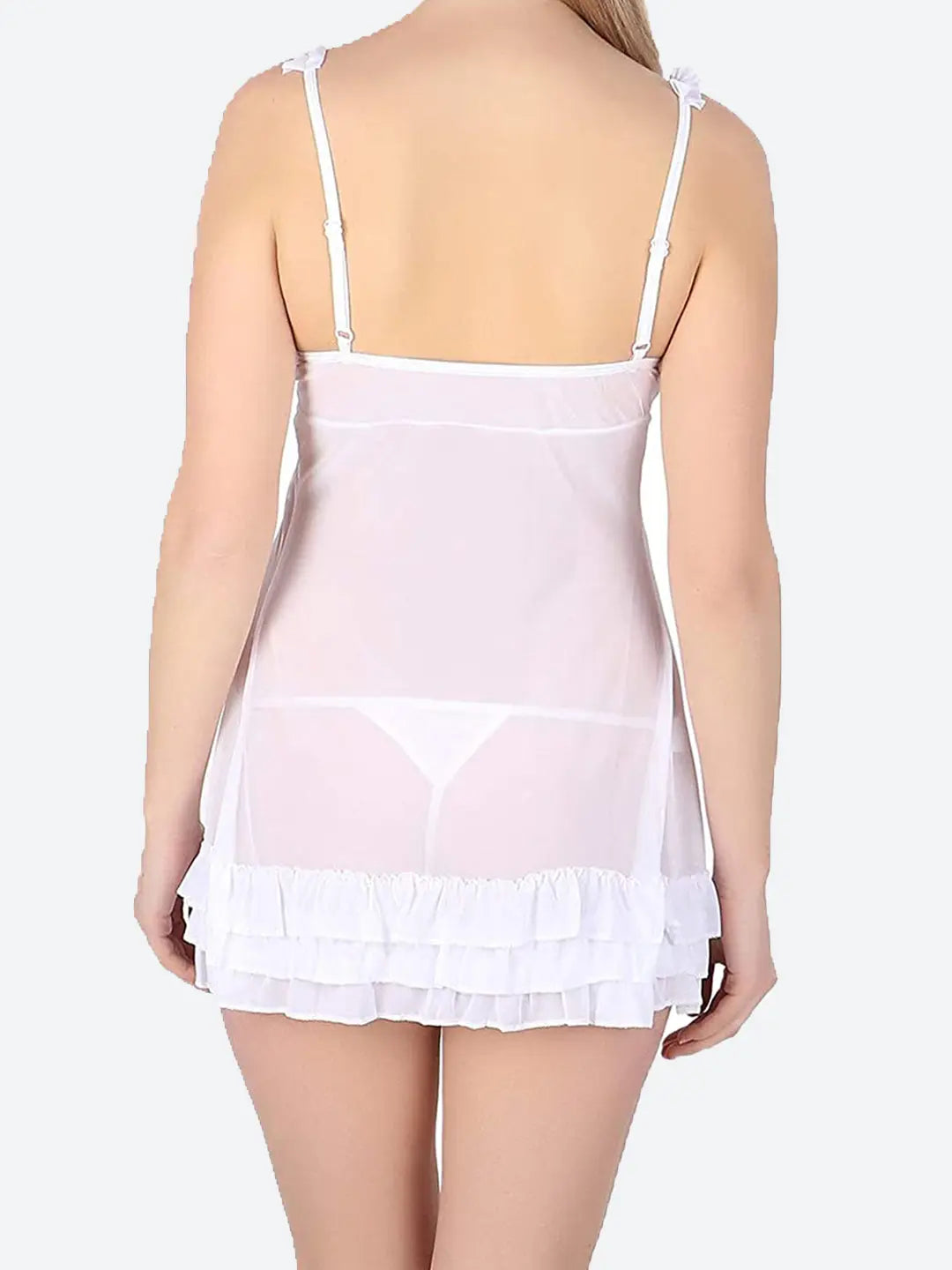 Women's Sexy Lingerie Set - Lace Trimmed Babydoll Sleepwear with Ruffled Hem and Bowknot Front - Available in Pink and White Attractive Sister