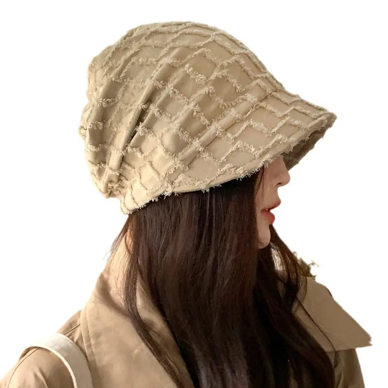 Women's Hat Solid Color With Plaid Pile Heap Cap Thin CJ