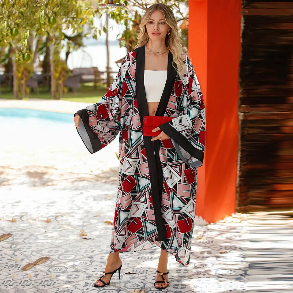 Women's Fashion Bohemian Long Dress Retro Style Long Sleeve Cardigan CJ