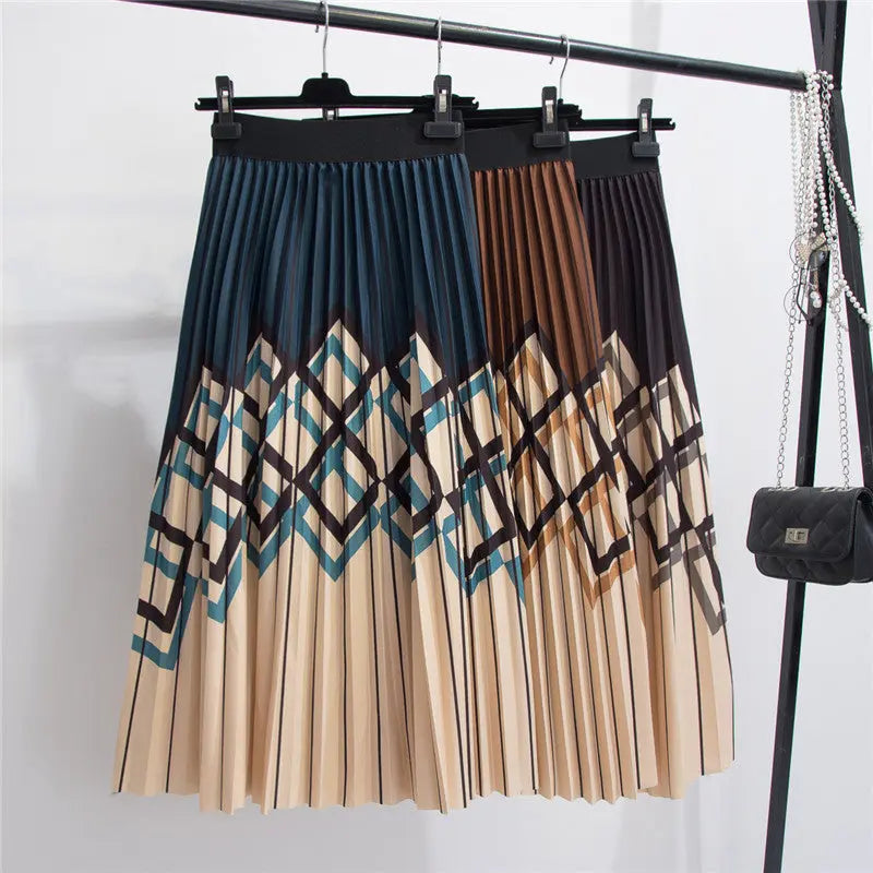 Women's Graceful Geometric Striped Pleated Skirt CJ