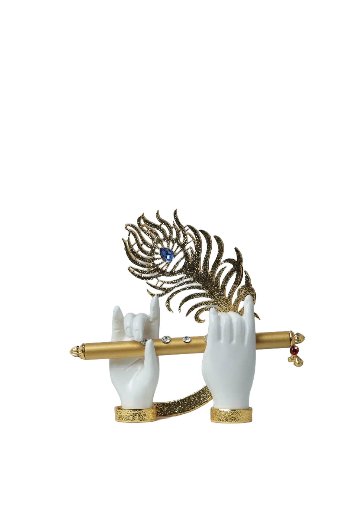"Krishna Hand with Peacock Feather and Flute - Gold Resin Decorative Figurine, 4.5 x 2.5 Inches" Attractive Sister