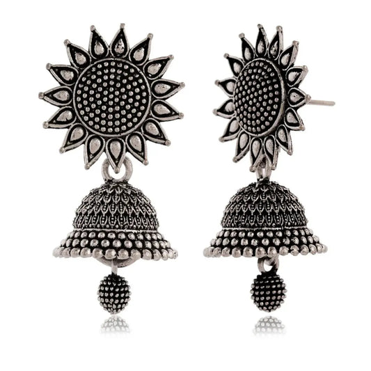 Earrings for Women Traditional Silver OXidised Jhumka Set | German Silver Chand Baliyan & Jhumkas Earrings | Birthday & Anniversary Gift Attractive Sister