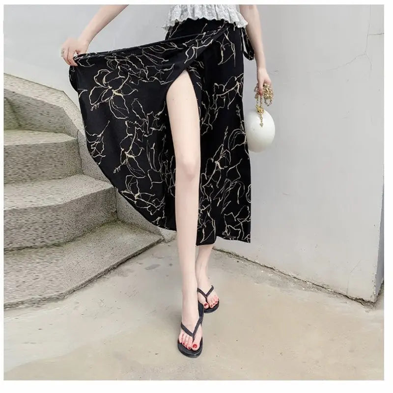 Sun-proof Skirt Chiffon Half-length High Waist A- Line With Lining CJ