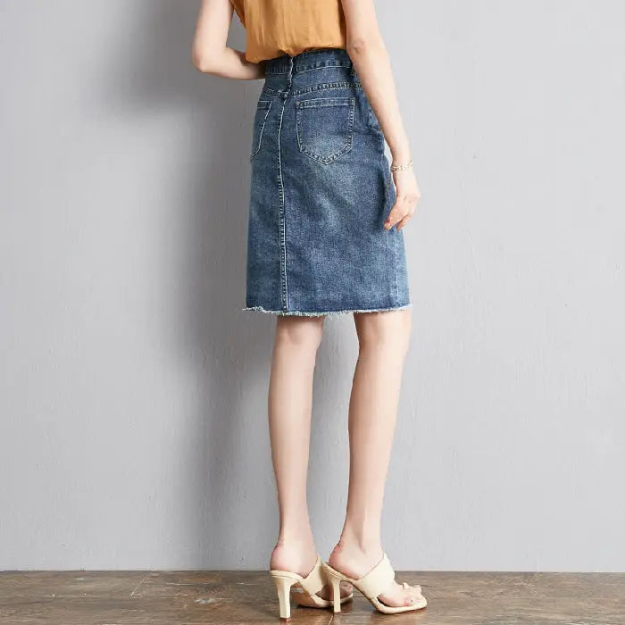 Button front slit slim slimming hip skirt CJ