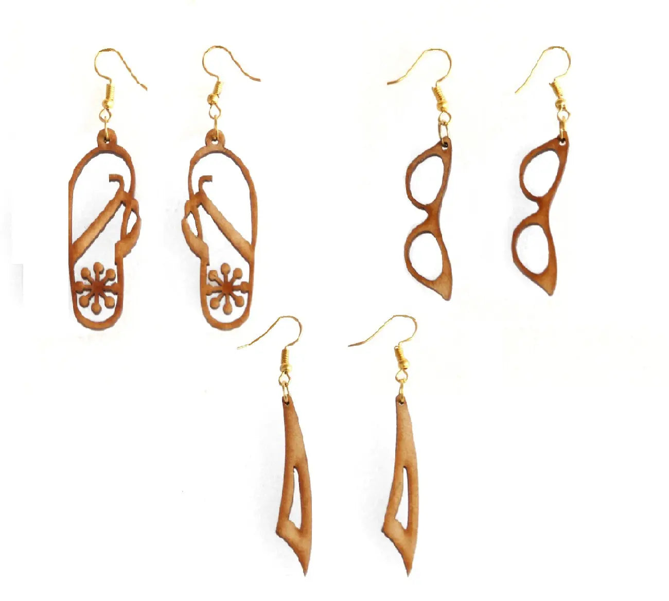 Handcrafted Wooden Earrings Set - 3 Pairs of Fun and Unique Designs Attractive Sister