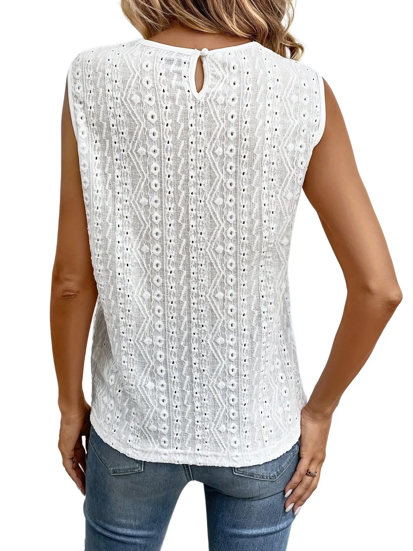 Women's Lace Stitching Solid Color Vest Women's See-through Round Neck Top CJ