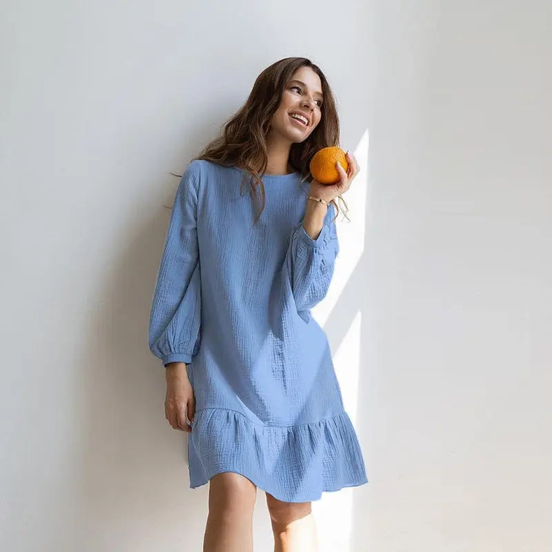 Solid Color Cotton Long-sleeved Nightdress Skirt CJ