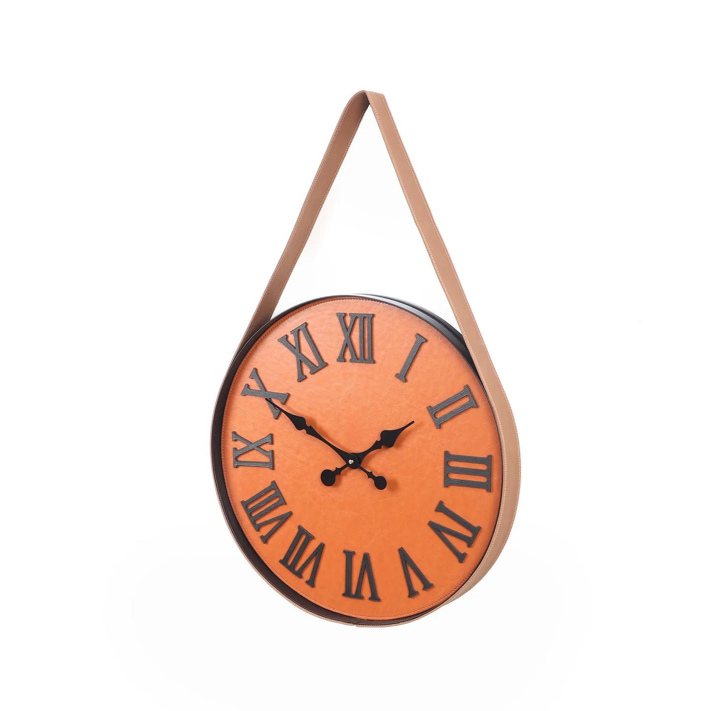 "Modern Classic with Brown Leather Strap Hanging Wall Clock with Roman Numerals" clock's size (60cm/16") Attractive Sister
