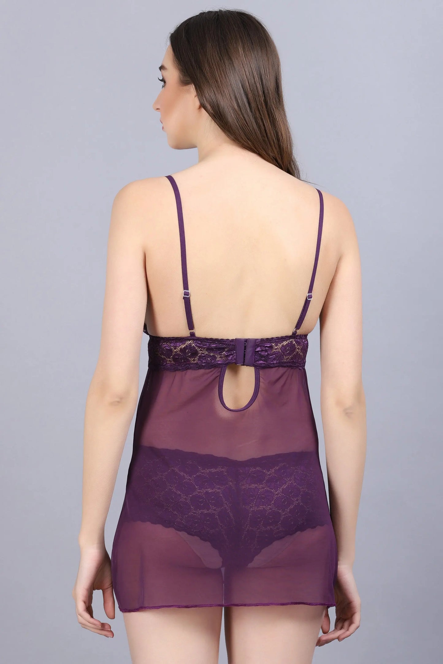 Women's Sexy Net Babydoll Lingerie Set with G-String - Sheer Nightwear in Black, Purple, and Red Attractive Sister
