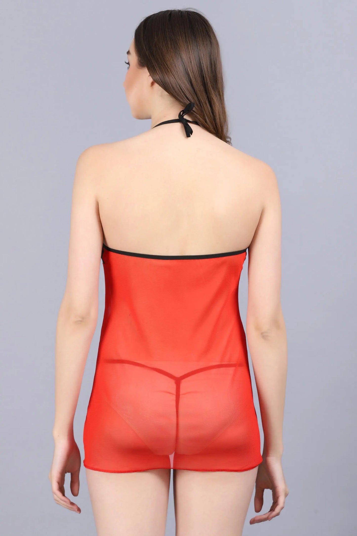 Women's Red & Black Lace Babydoll Nightwear - Sexy Sheer Lingerie with Ribbon Bow Details Attractive Sister