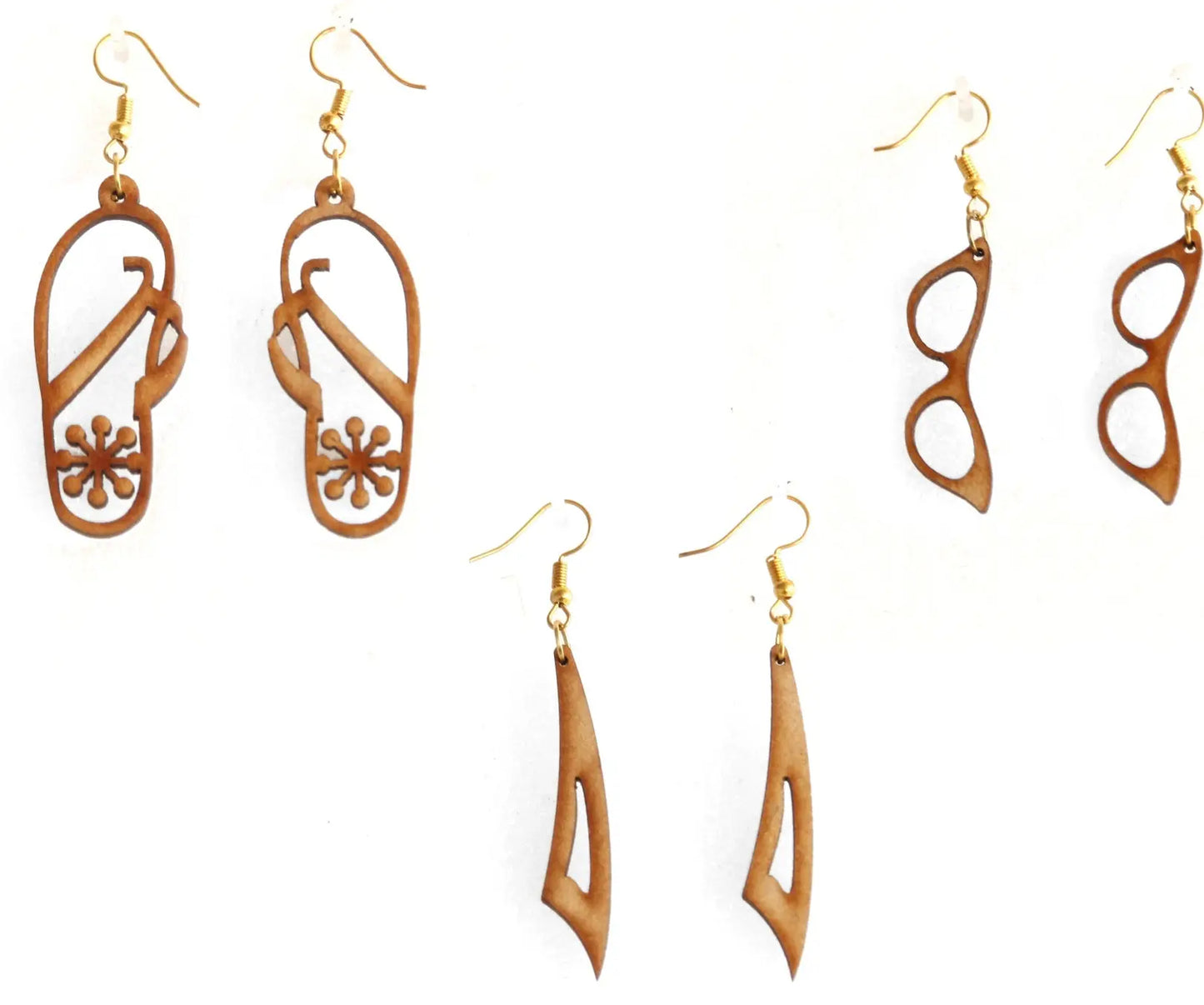 Handcrafted Wooden Earrings Set - 3 Pairs of Fun and Unique Designs Attractive Sister
