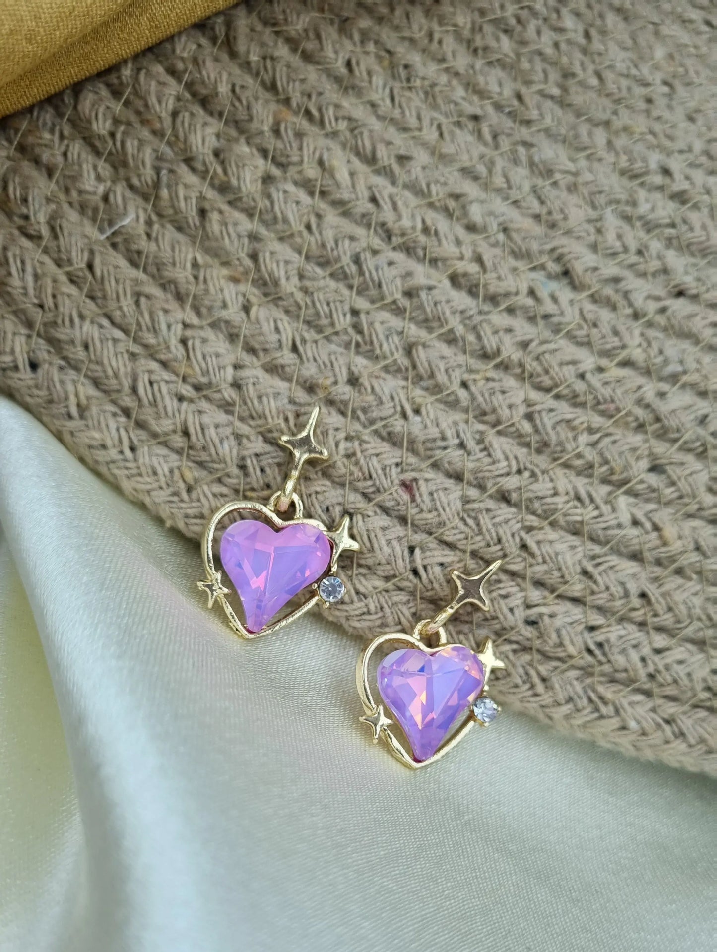 Gold Heart-Shaped Stud Earrings Attractive Sister