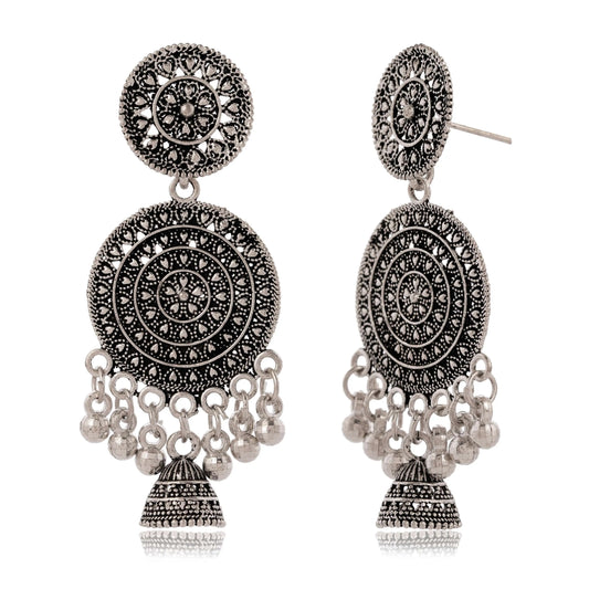 Women's Traditional Silver Oxidised Chandbali Ethnic Design Jhumka/Jhumki Earrings for Women-29 Attractive Sister