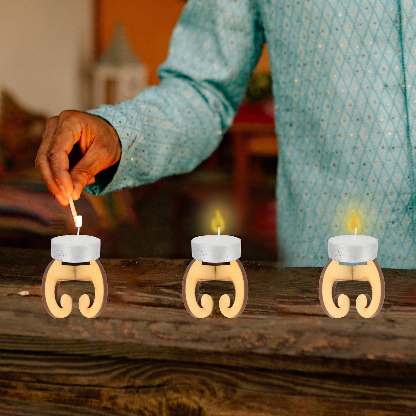 Wooden Diya Stand for Home & Temple – Handcrafted Diya Holder for Pooja & Home Décor | Unique Temple Design Attractive Sister