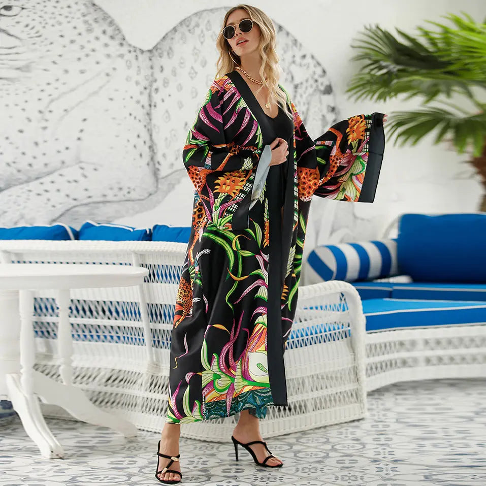 Women's Fashion Bohemian Long Dress Retro Style Long Sleeve Cardigan CJ