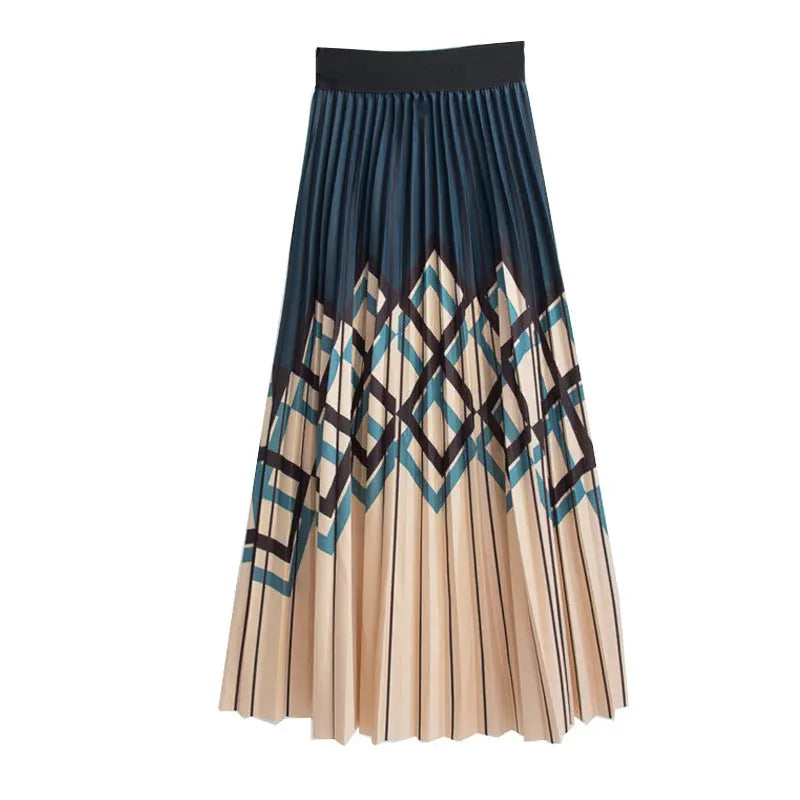 Women's Graceful Geometric Striped Pleated Skirt CJ
