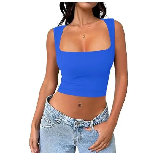 Seamless Square Collar Sleeveless Midriff-baring Fashion Camisole Yoga Stretch Top CJ
