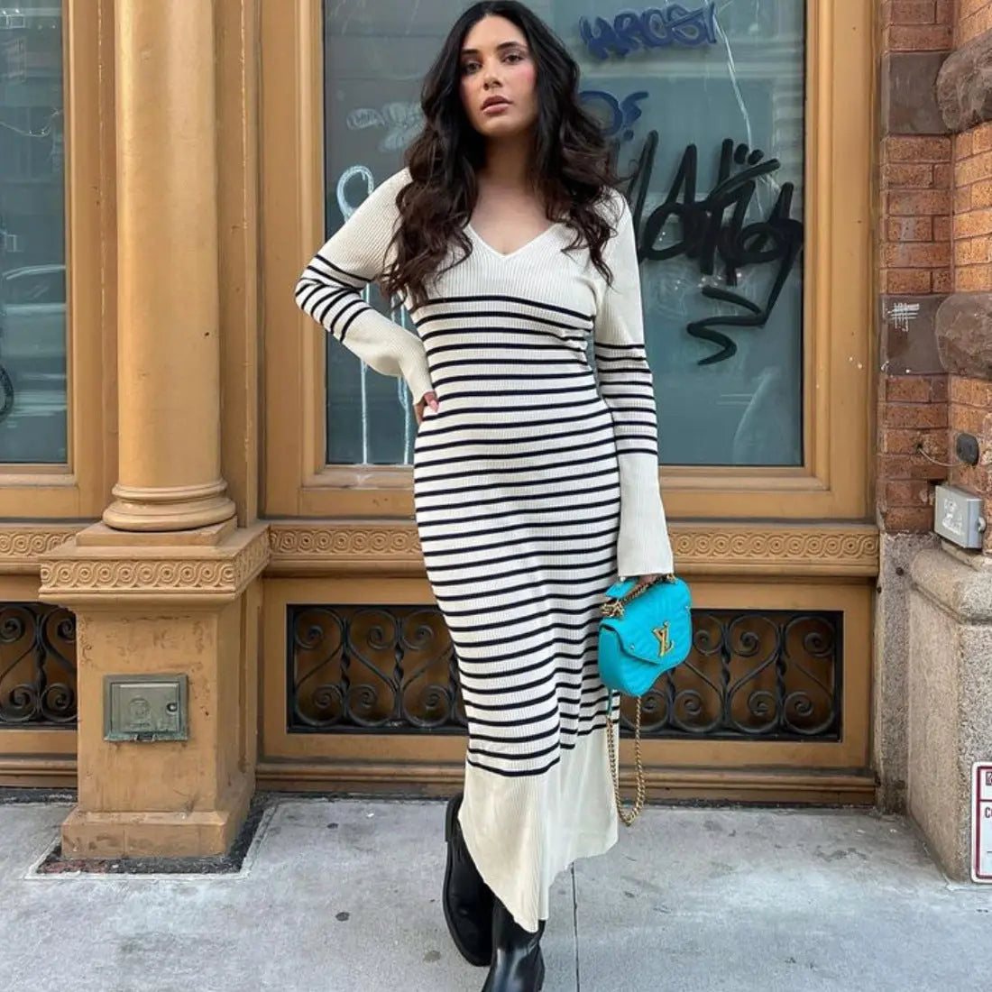 Slimming Stripes Knitted Long Skirt For Women CJ