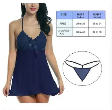 Women's Lace Sheer Babydoll Lingerie with Satin Trim – Halter Neck Sexy Nightwear Attractive Sister