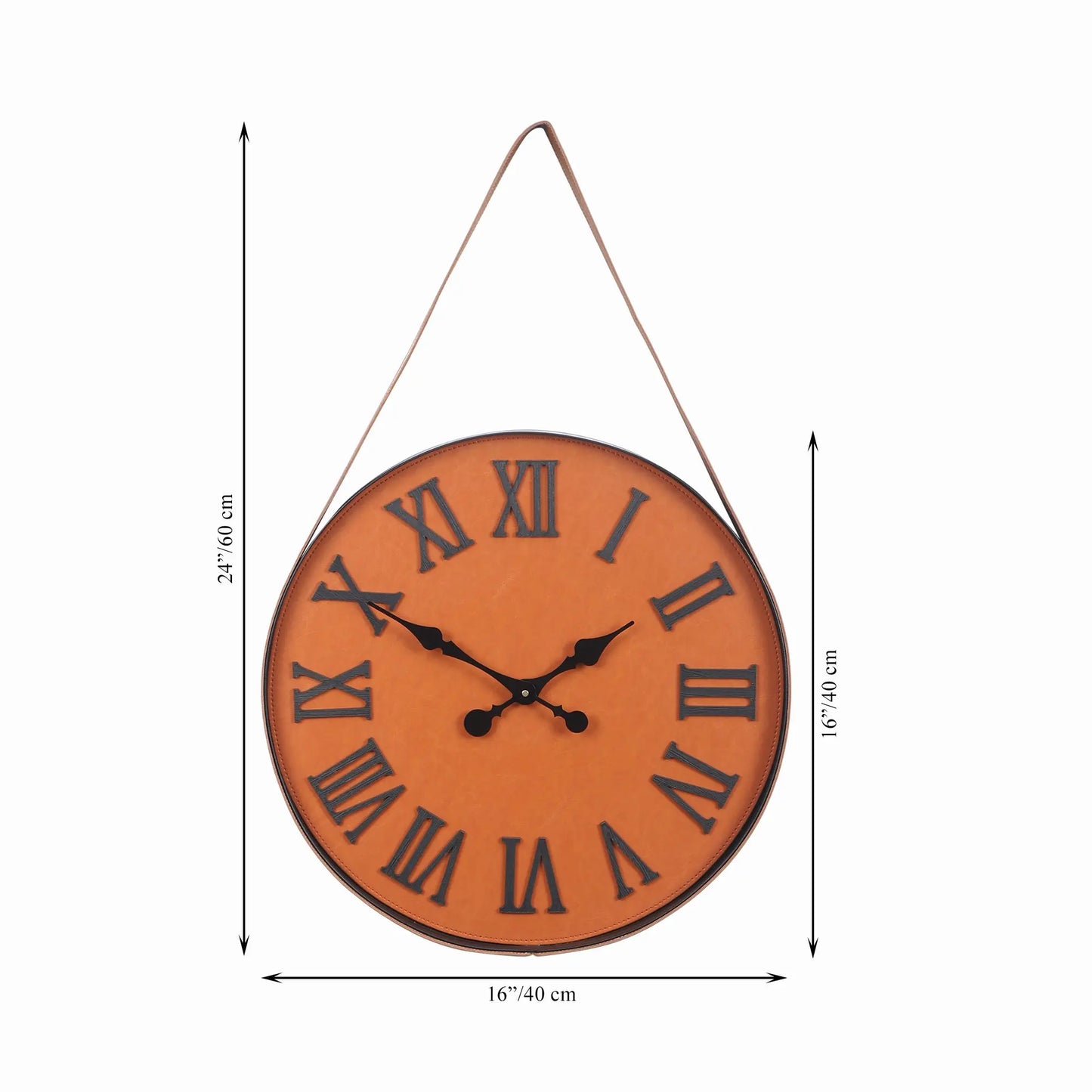"Modern Classic with Brown Leather Strap Hanging Wall Clock with Roman Numerals" clock's size (60cm/16") Attractive Sister