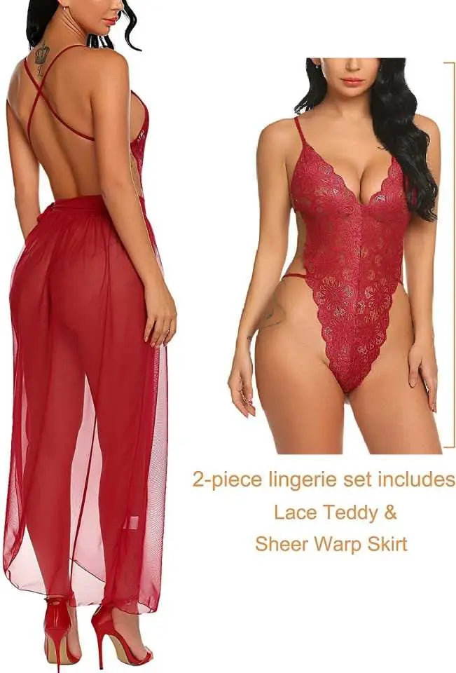 Women's Lingerie Lace Chemise Nightgown - Sexy Hot Sleepwear Babydoll for Honeymoon, First Night, Anniversary Attractive Sister