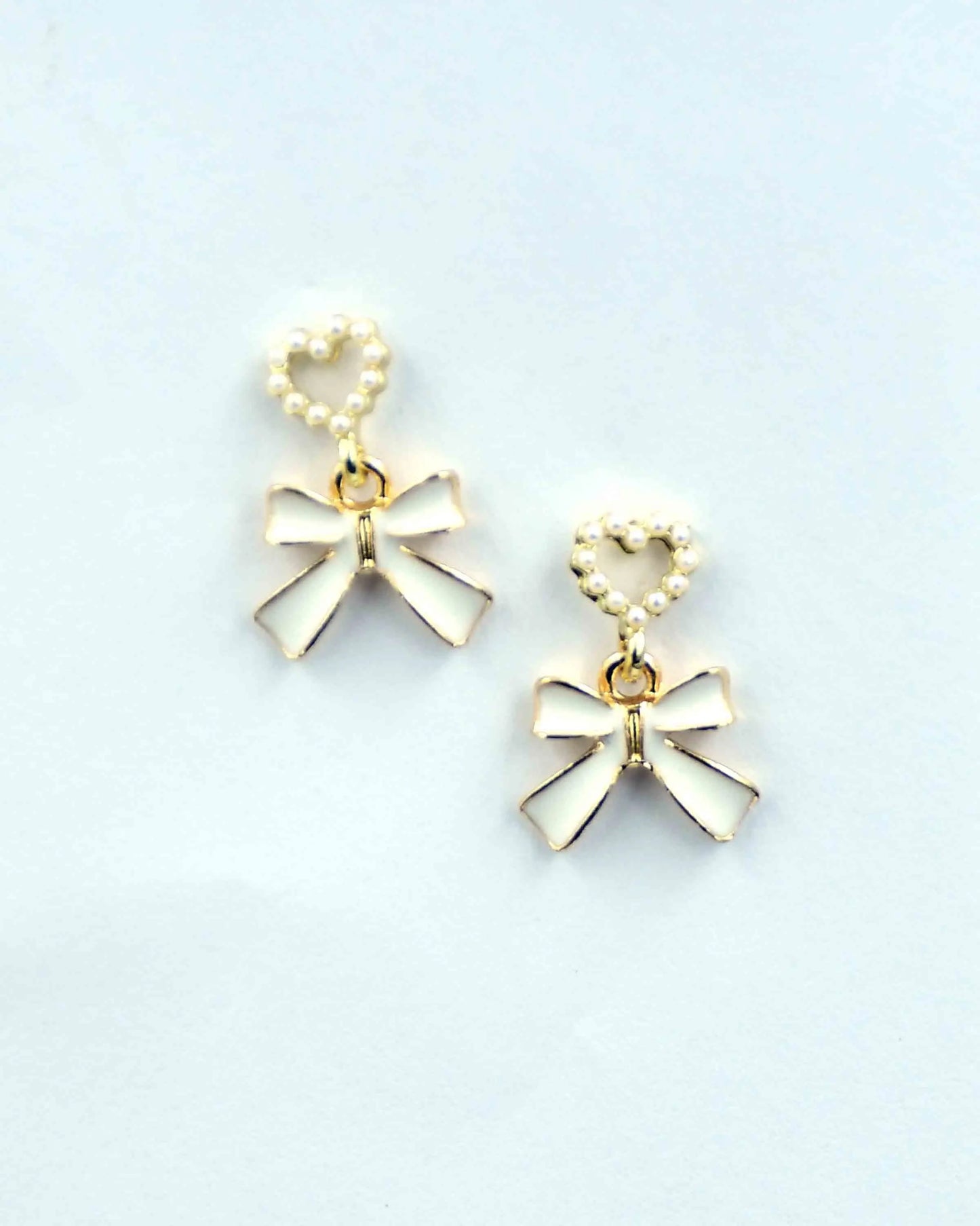 Heart Imitation Pearl Bow Earrings Attractive Sister