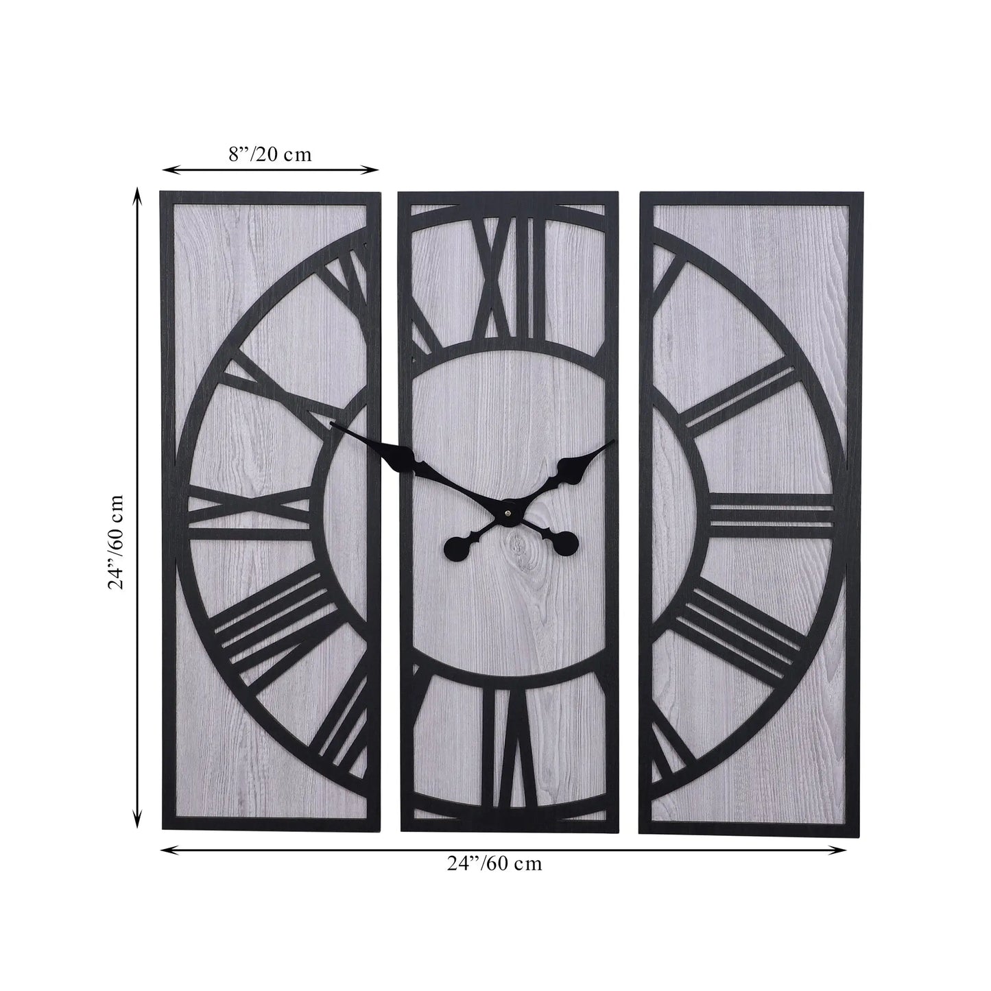 Rustic Wall Clock with Roman Numerals, Large Decorative Wall Art, Unique Home Decor for Living Room, Bedroom, Kitchen, Office / Modern Farmhouse Wall Decor: Three-Piece Wooden Wall Clock with Leather Accents Attractive Sister