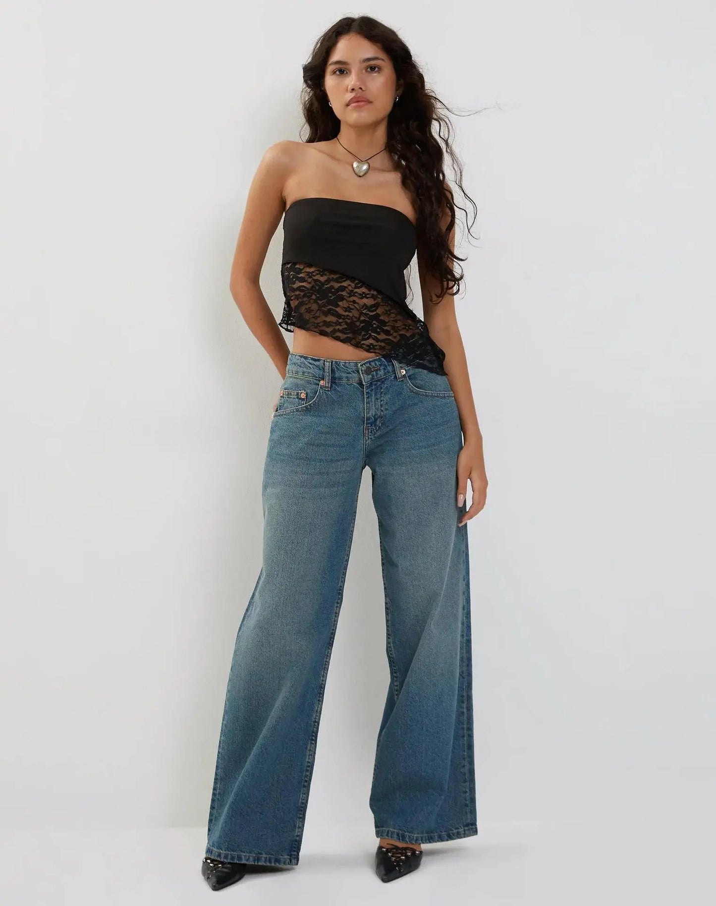 Women's Mesh Lace Top Spring Sexy Black Knitted Top CJ