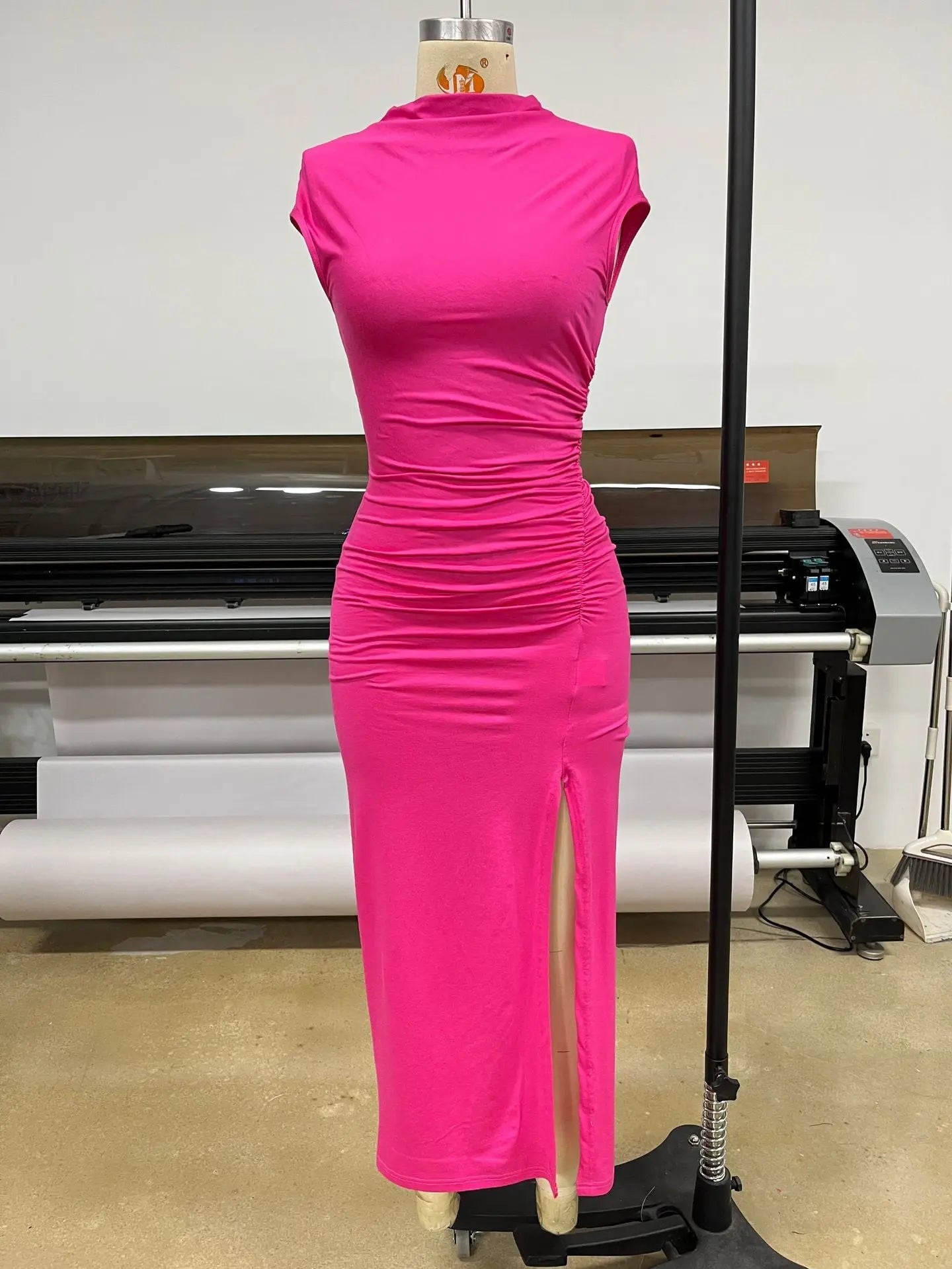 European And American Solid Color Slim-fit Sheath Dress Temperament Split CJ