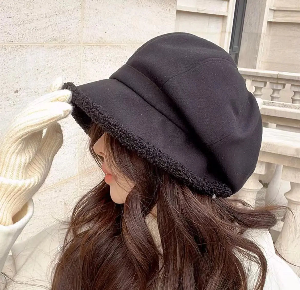 Beret Women's Autumn And Winter Big Head Circumference Fleece-lined Warm Pile Heap Cap Bucket Hat CJ