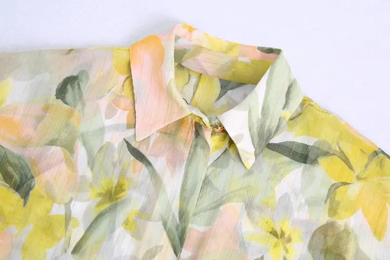 Women's Color Line Print Shirt Skirt Set CJ