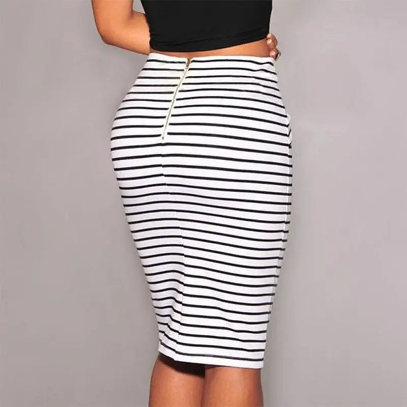 High waist striped lace tight hip skirt CJ