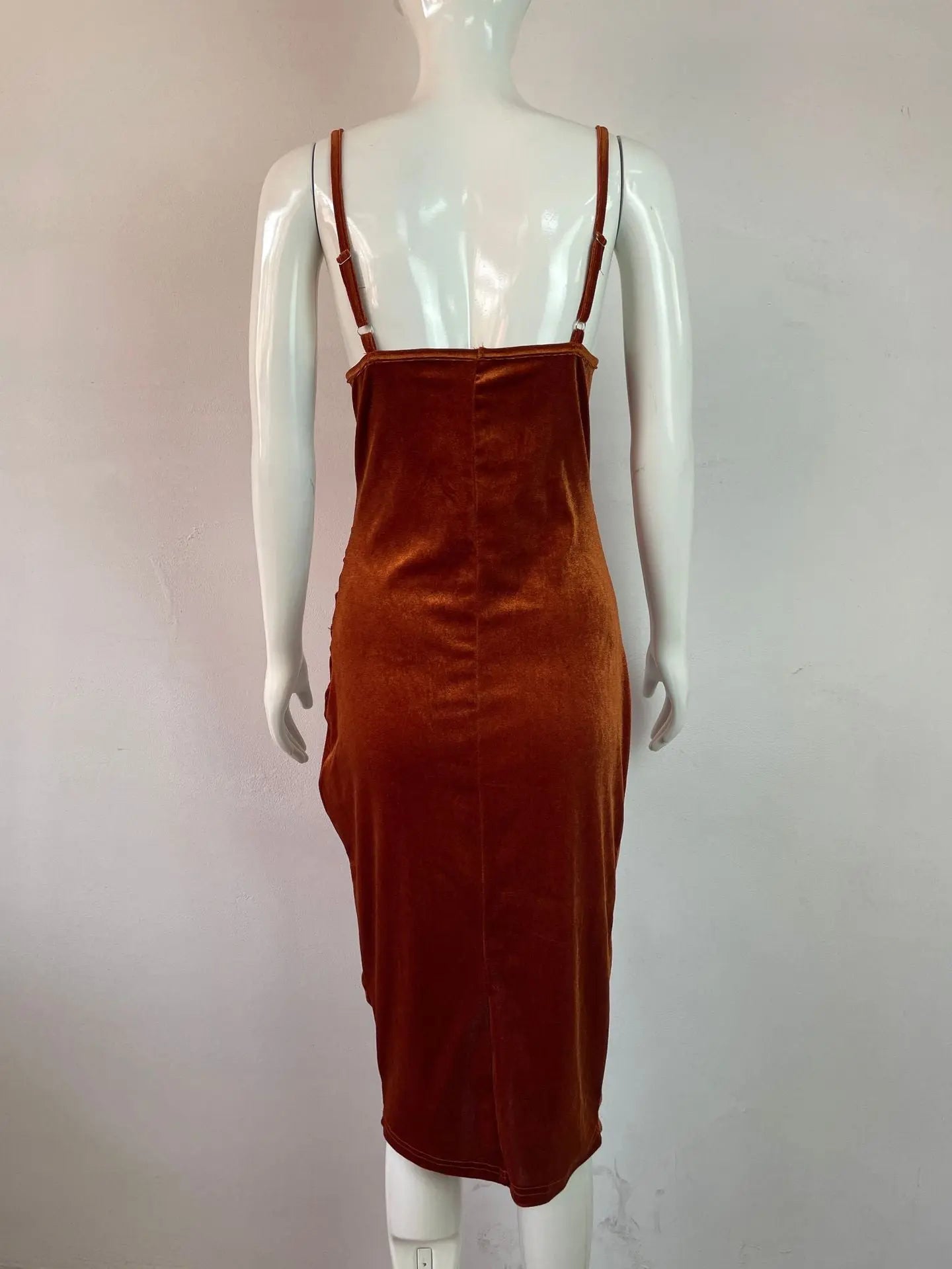 Fashion Women's Temperament Slit Pleated Velvet Sling Dress CJ