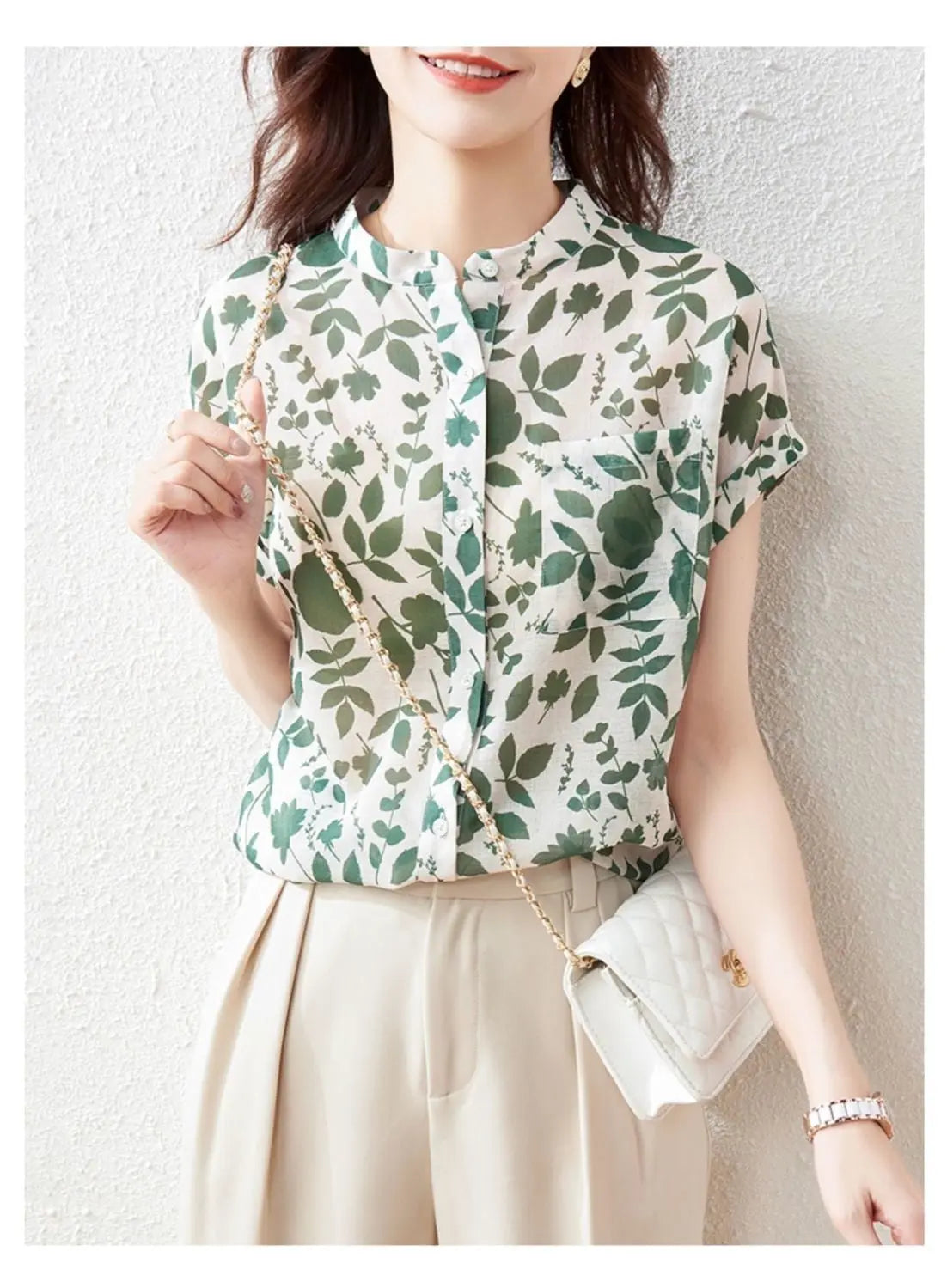 Chiffon Shirt Women's Short-sleeved Floral Top Fashionable Stylish French Printed Shirt Thin CJ