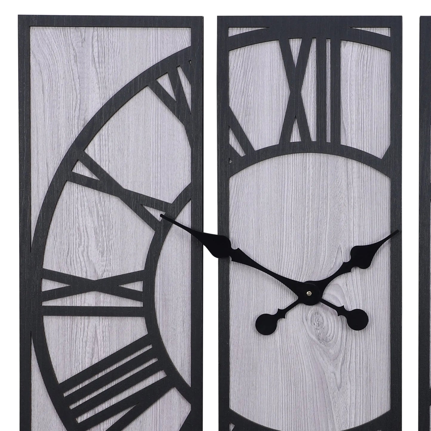 Rustic Wall Clock with Roman Numerals, Large Decorative Wall Art, Unique Home Decor for Living Room, Bedroom, Kitchen, Office / Modern Farmhouse Wall Decor: Three-Piece Wooden Wall Clock with Leather Accents Attractive Sister