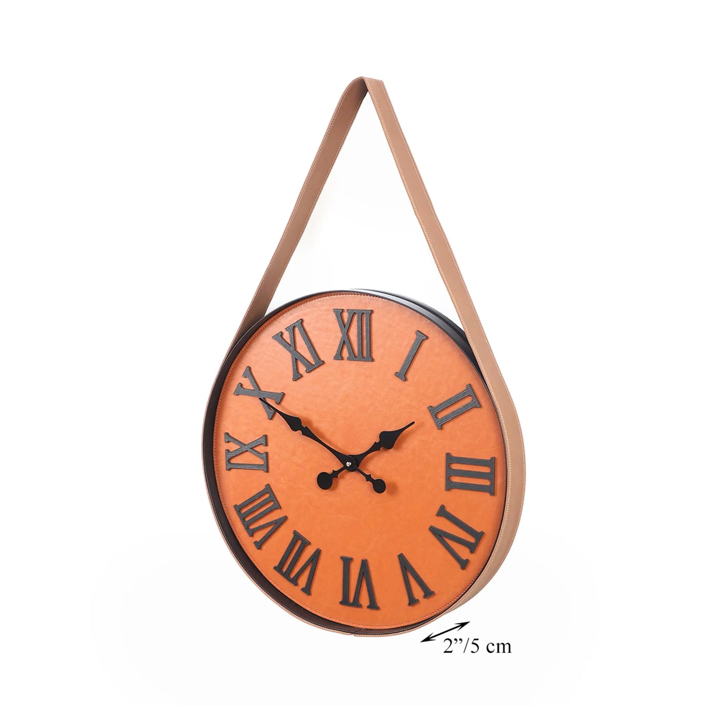 "Modern Classic with Brown Leather Strap Hanging Wall Clock with Roman Numerals" clock's size (60cm/16") Attractive Sister