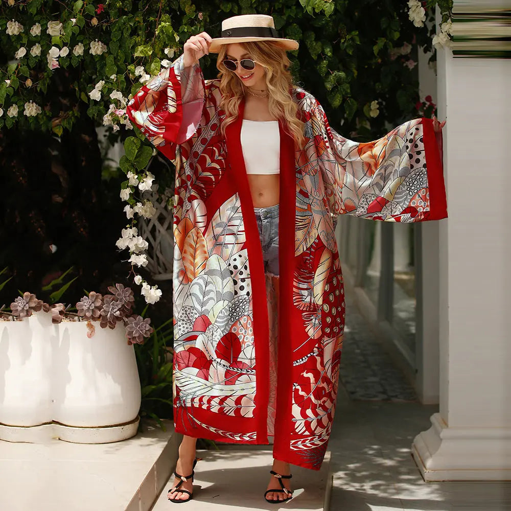 Women's Fashion Bohemian Long Dress Retro Style Long Sleeve Cardigan CJ