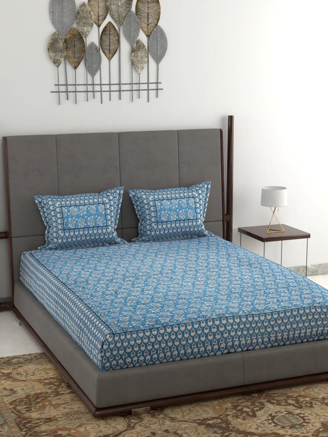 Jumbo King Size Hand Printed Cotton Bed Sheet Set – 95x108 Inch, 240 Thread Count, Pure Cotton Fabric, Hand Block Print Design, Includes 1 Bed Sheet & 2 Pillow Covers Attractive Sister