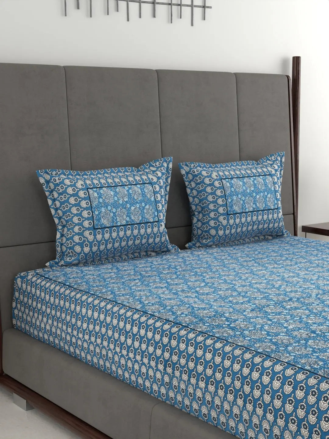 Jumbo King Size Hand Printed Cotton Bed Sheet Set – 95x108 Inch, 240 Thread Count, Pure Cotton Fabric, Hand Block Print Design, Includes 1 Bed Sheet & 2 Pillow Covers Attractive Sister