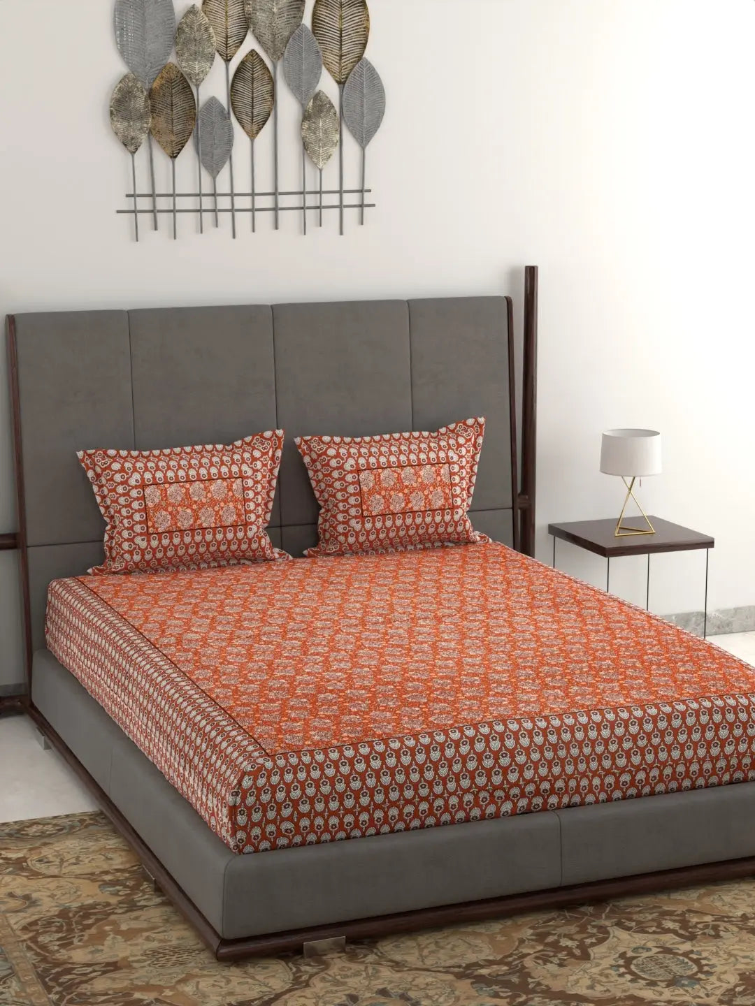 Jumbo King Size Hand Printed Cotton Bed Sheet Set – 95x108 Inch, 240 Thread Count, Pure Cotton Fabric, Hand Block Print Design, Includes 1 Bed Sheet & 2 Pillow Covers Attractive Sister