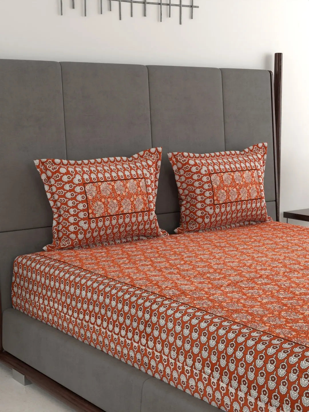 Jumbo King Size Hand Printed Cotton Bed Sheet Set – 95x108 Inch, 240 Thread Count, Pure Cotton Fabric, Hand Block Print Design, Includes 1 Bed Sheet & 2 Pillow Covers Attractive Sister