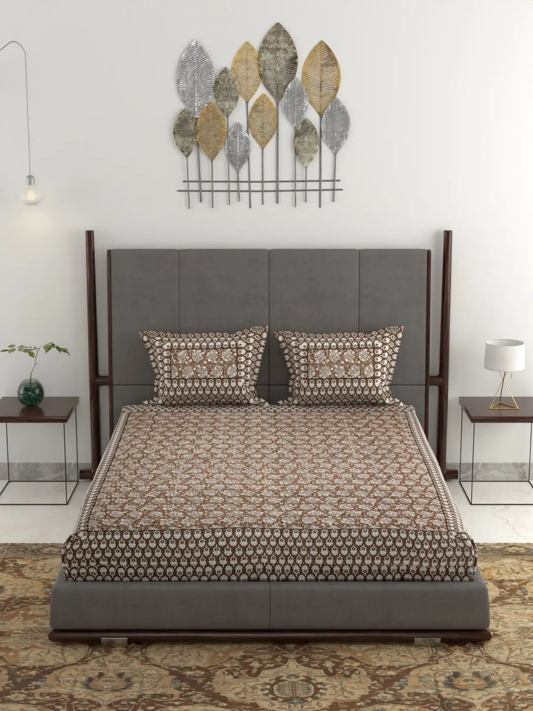 Jumbo King Size Hand Printed Cotton Bed Sheet Set – 95x108 Inch, 240 Thread Count, Pure Cotton Fabric, Hand Block Print Design, Includes 1 Bed Sheet & 2 Pillow Covers Attractive Sister