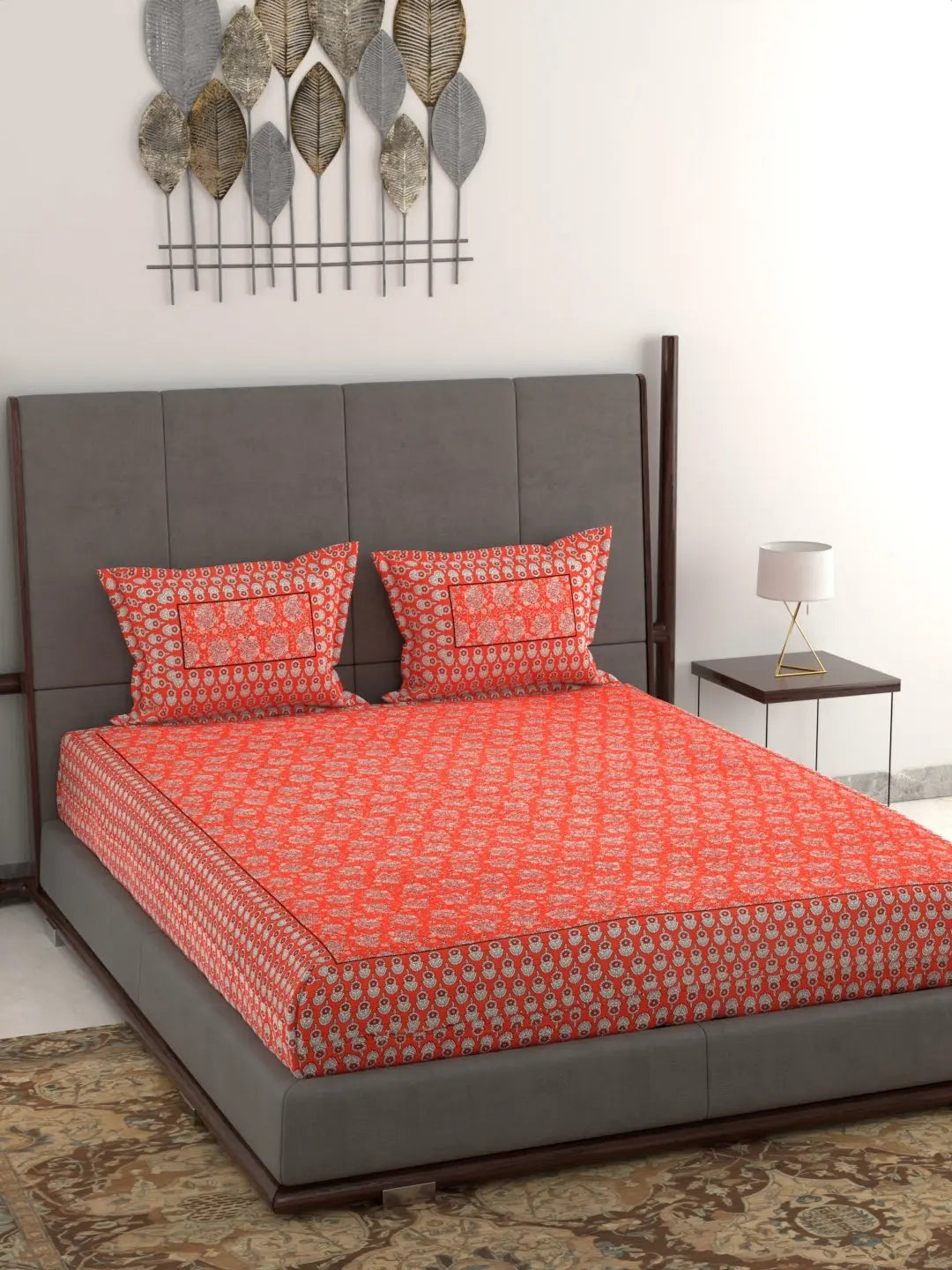 Jumbo King Size Hand Printed Cotton Bed Sheet Set – 95x108 Inch, 240 Thread Count, Pure Cotton Fabric, Hand Block Print Design, Includes 1 Bed Sheet & 2 Pillow Covers Attractive Sister