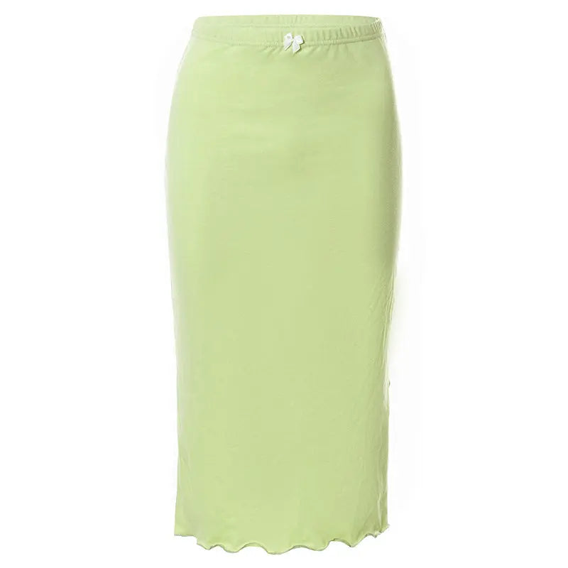 European American Summer New Women's Low Waist Solid Color Side Slit Wooden Ear Hip Bag Female Skirt CJ