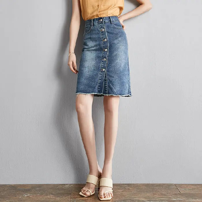 Button front slit slim slimming hip skirt CJ