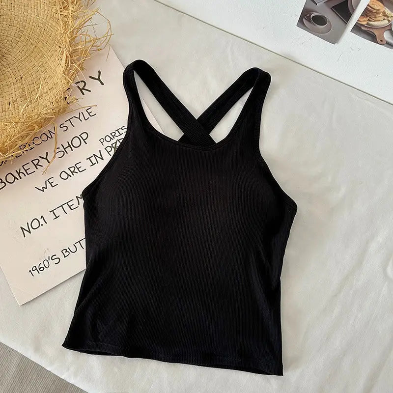 Women's Cross Back Vest With Chest Pad Bra CJ