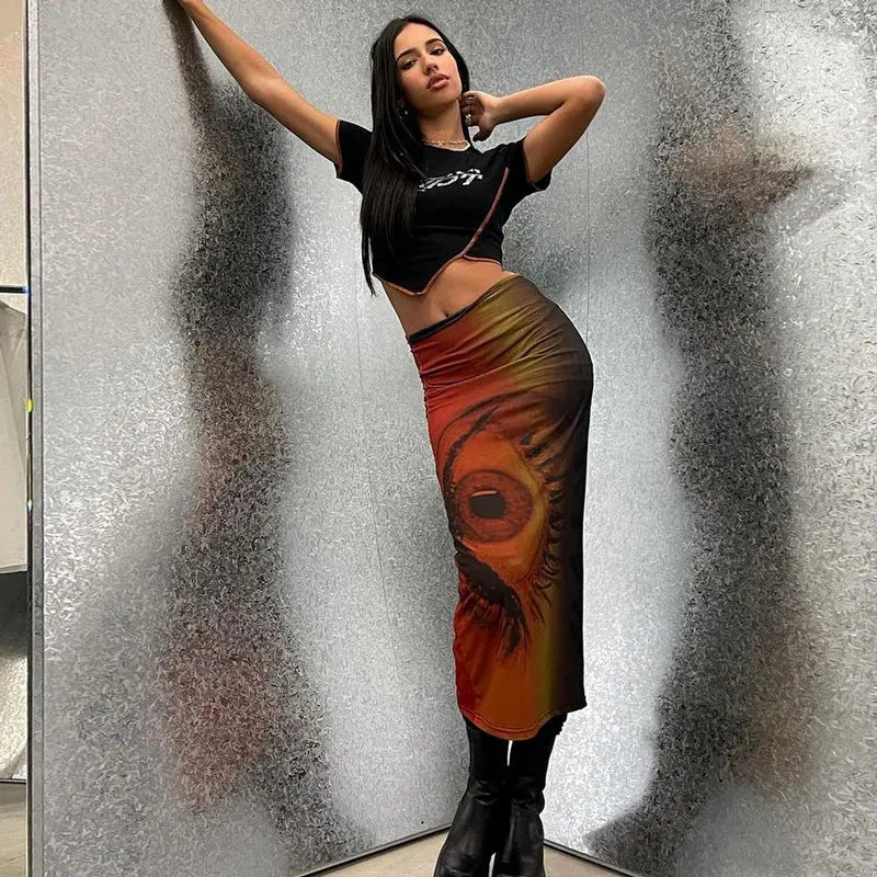 High Waist Sheath Fashion Printed Casual Skirt CJ