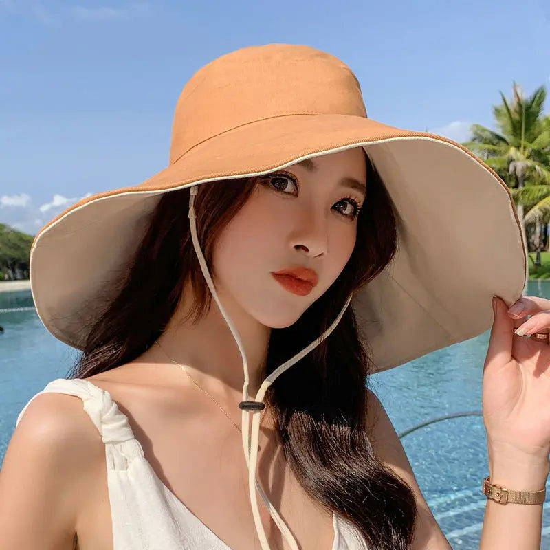 Double-Sided Oversized Brim Sunscreen Fisherman Hat Female CJ